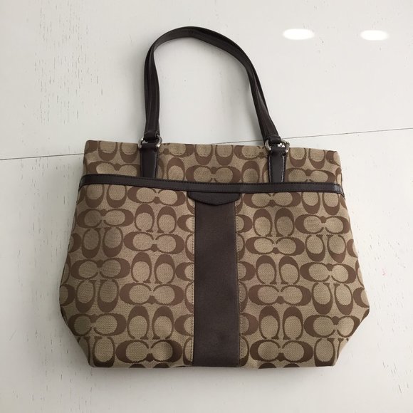 Coach Signature Canvas Stripe Tote Shoulder Bags